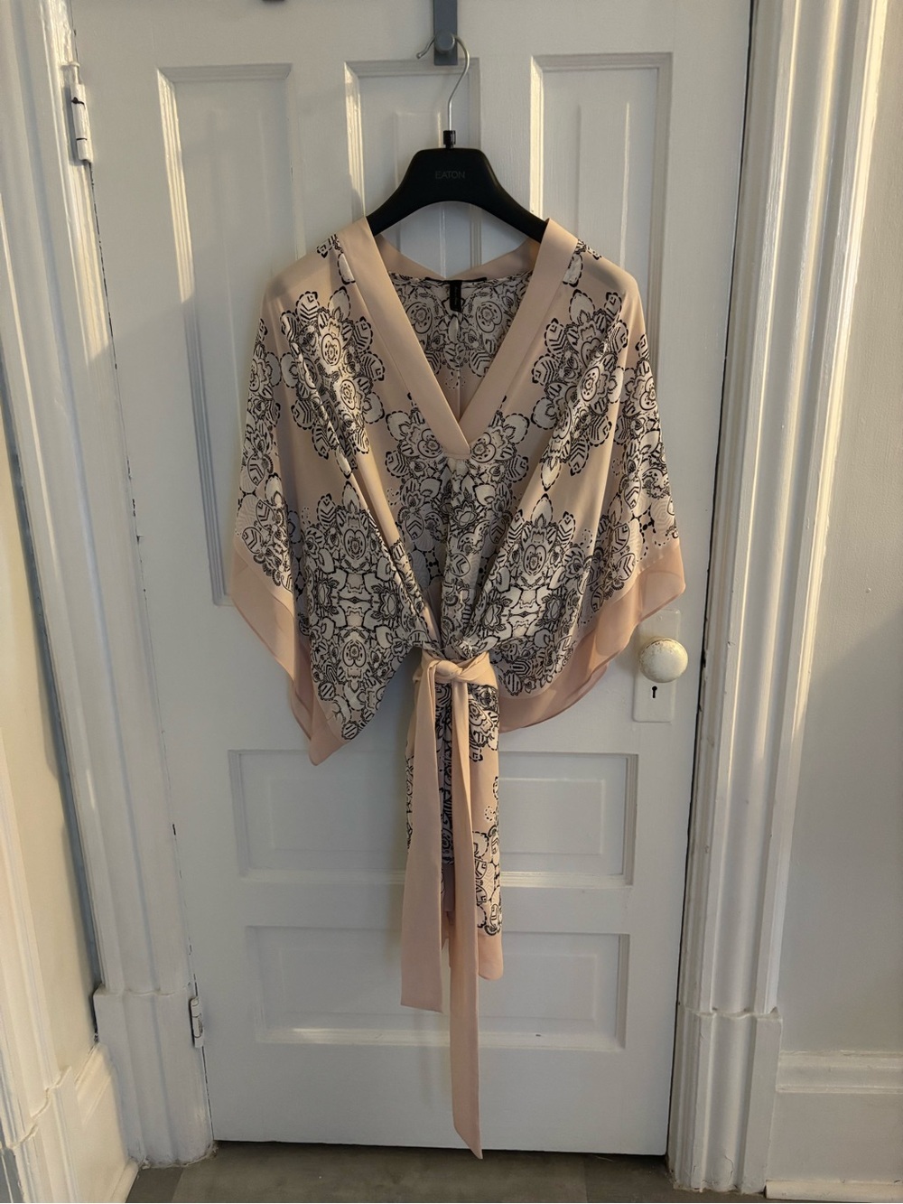 Kimono Mini Dress: breezy sleeves, versatile elastic waist, ribbon waist tie.